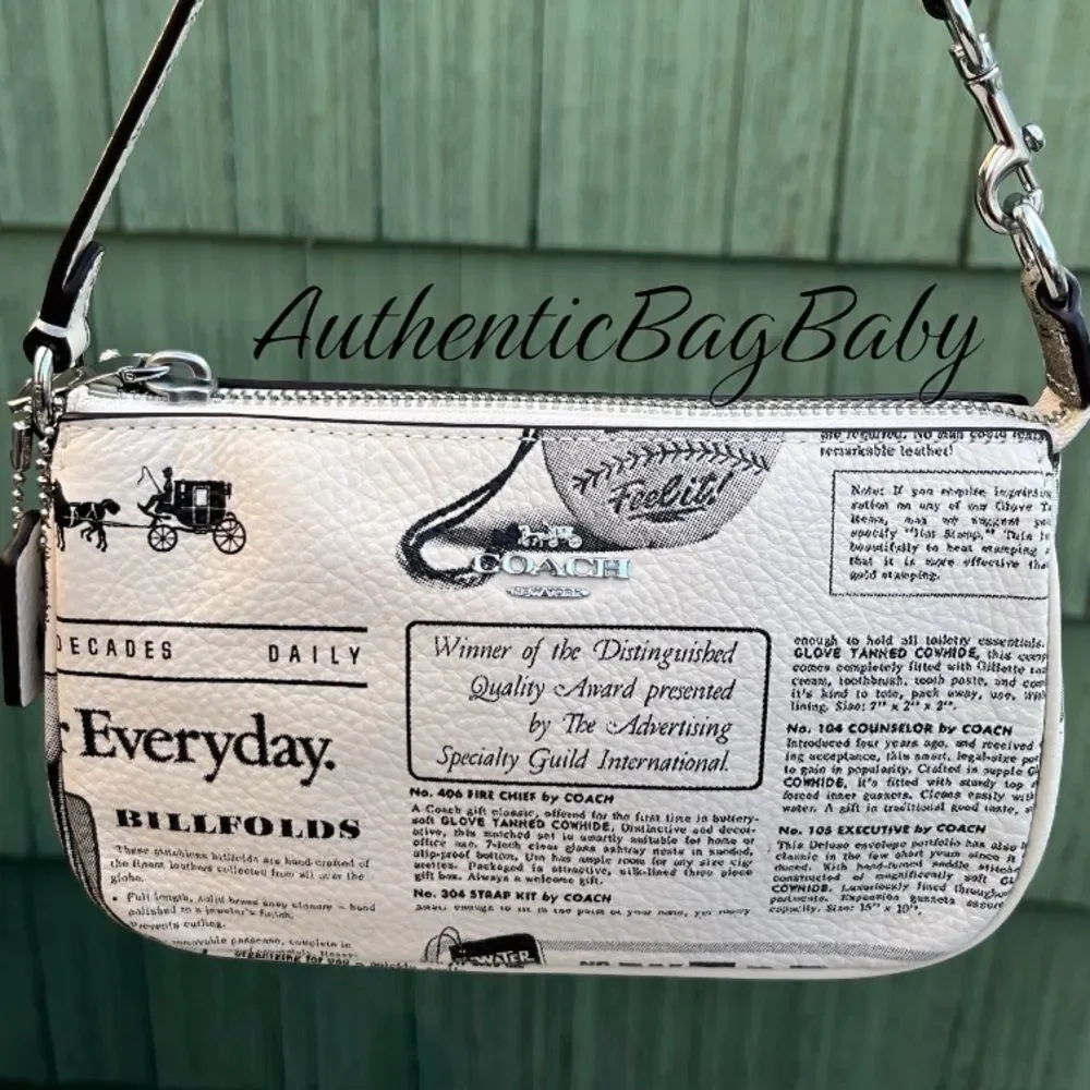 Coach Nolita 19 In Pebbled Leather & Newspaper Print Handbag Purse
